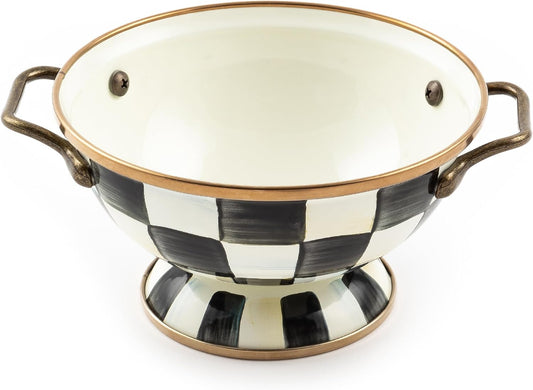 MACKENZIE-CHILDS Enamel Bowl, Serving Bowl for Entertaining, Simply Anything Bowl, Black-and-White Courtly Check