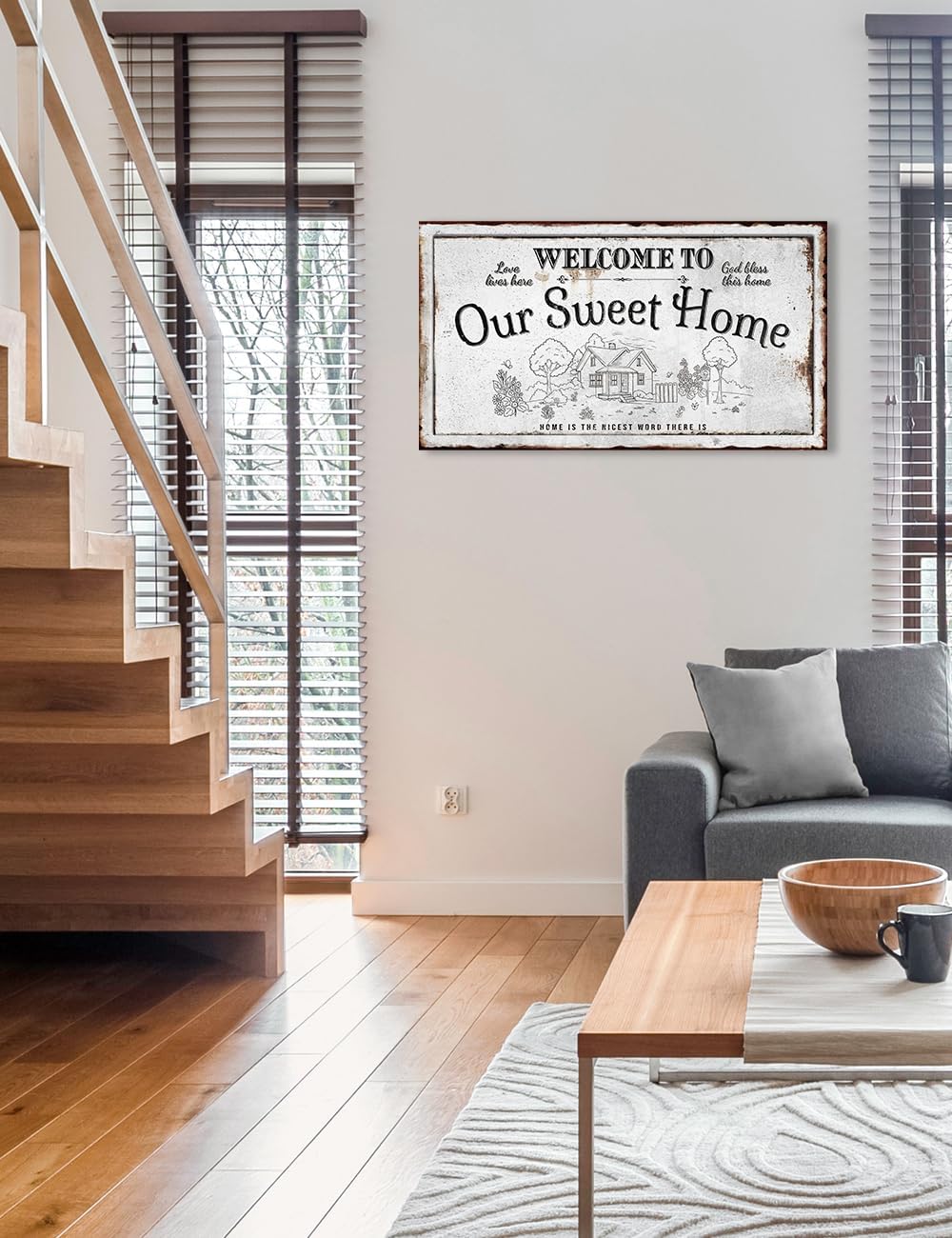 IPIC - Our Sweet Home Vintage Family Sign, Rustic Farmhouse Canvas Wall Art for Home or RV, Wall Decor for Bedroom, Hallway or Living Room, Ready to Hang