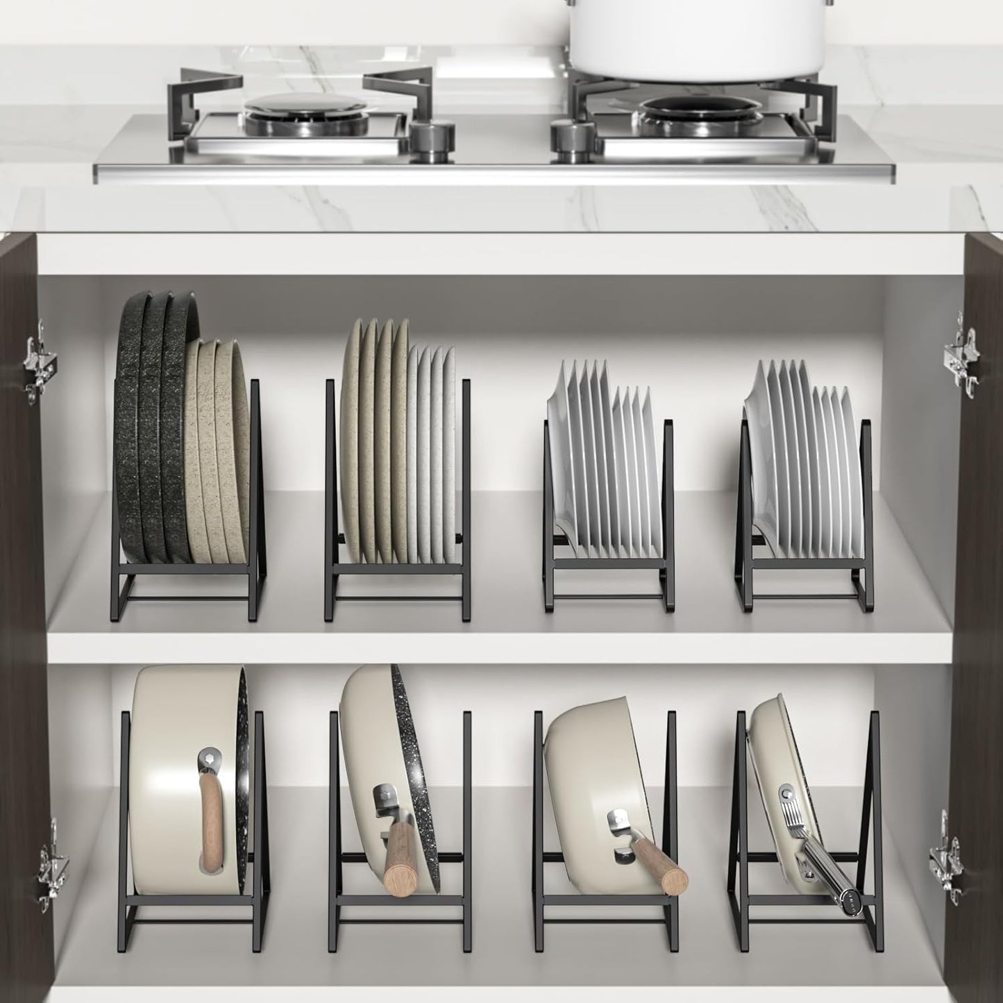 2 Large 1 Small Triangle Plate Holders Organizers Upright Cabinet Dish Drying Racks Metal Plate Dish Organizers Racks Stands for Countertop and Cupboard Black