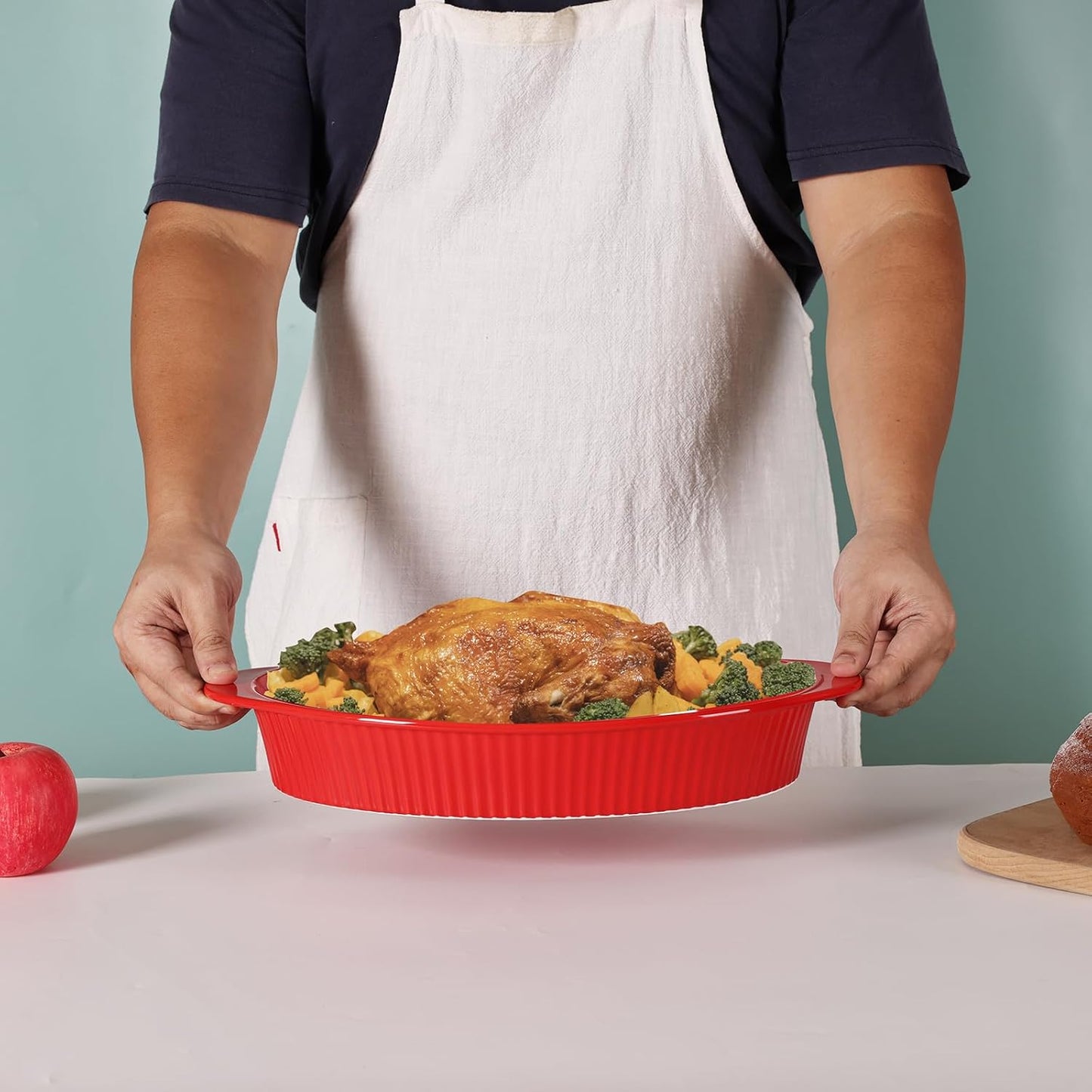 LEETOYI Porcelain 9x13 Large Oval Au Gratin Pans,Baking Dish for Servings, Bakeware with Double Handle for Kitchen and Home (Red)