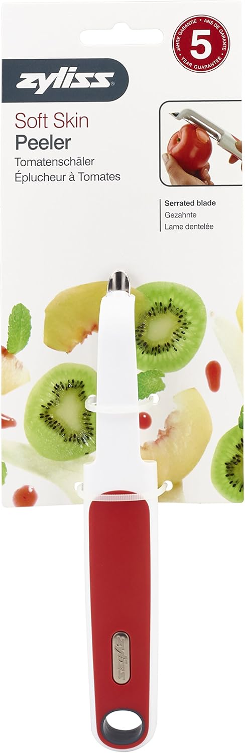 Zyliss Soft Skin Fruit & Vegetable Peeler - Stainless Steel Serrated Peeler - Perfect for Potato, Cucumber, Carrot, Apple, Orange, Tomatoes, & More - Comfort Grip Peeler Kitchen Tool - Red