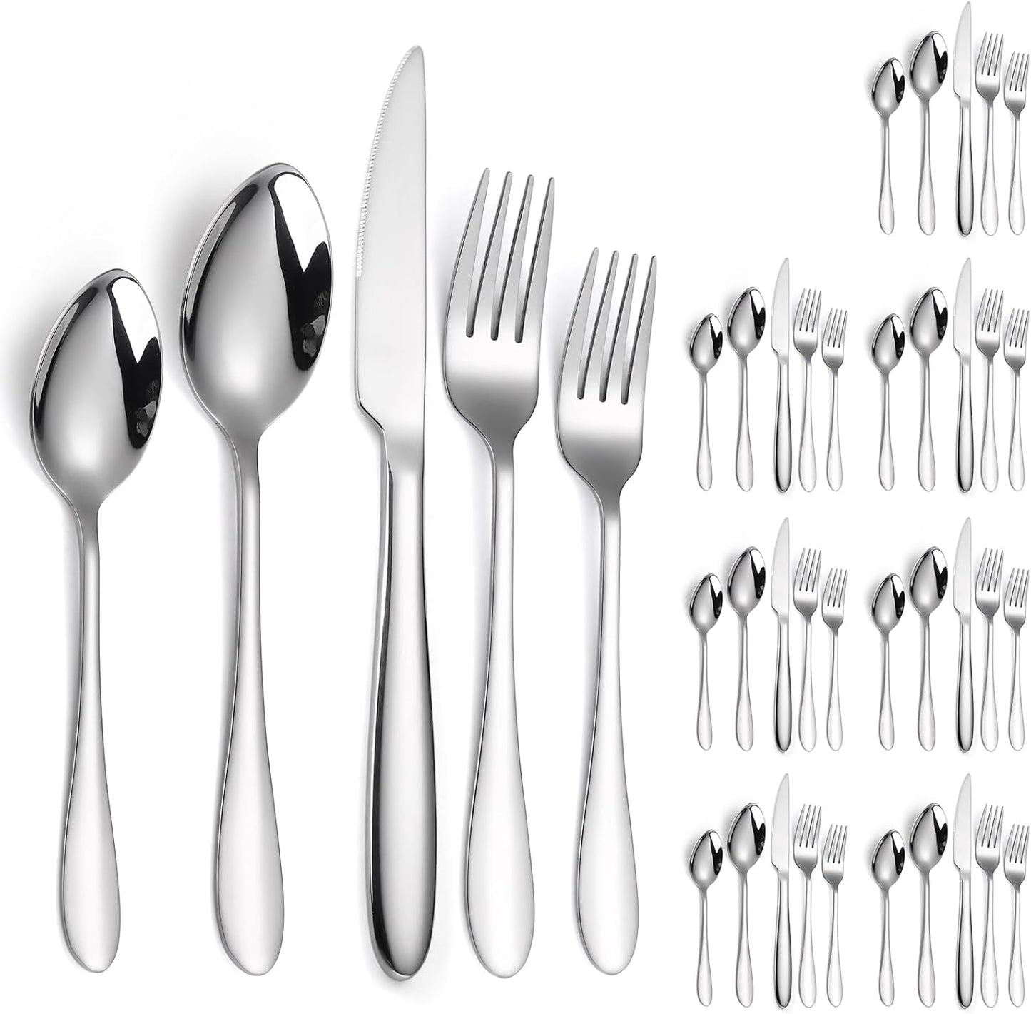 Modern Silverware Heavy Silver Flatware Stainless Steel 40 Pieces Forks Spoons Knives Set Service for 8 for Restaurant Parties and Everyday Utensils