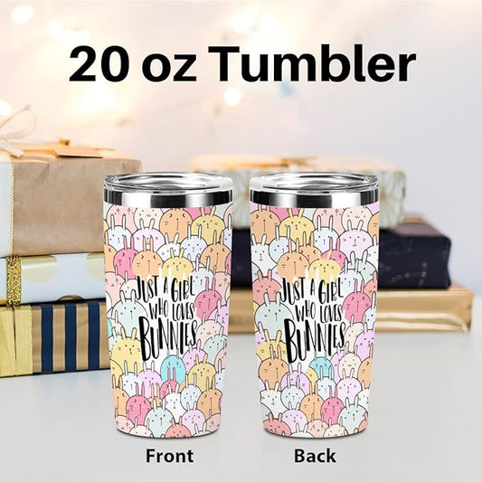Funny Bunny Tumbler,Bunny Stuff 20 oz Stainless Steel Coffee Mug，Travel Cup，Insulated Cup with Lid for Car, Perfect Gifts for Girl Bunnies Lover Niece Friend Coworker Christmas Birthday