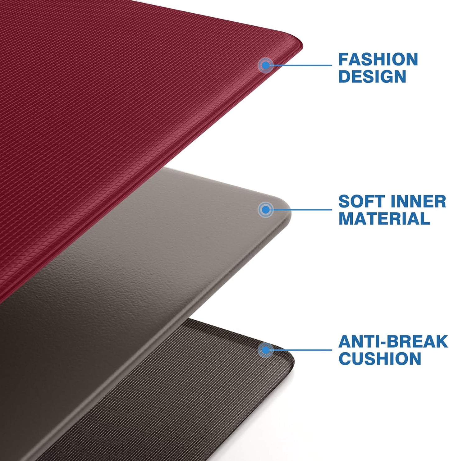 StepRite Kitchen Mats, 2PCS Kitchen Rugs, Cushioned Anti Fatigue Kitchen Mats for Floor, Non-Slip Standing Desk Mat, Waterproof Kitchen Rug Set for Kitchen, Floor, Office, 17.3"x30"+17.3"x47", Red