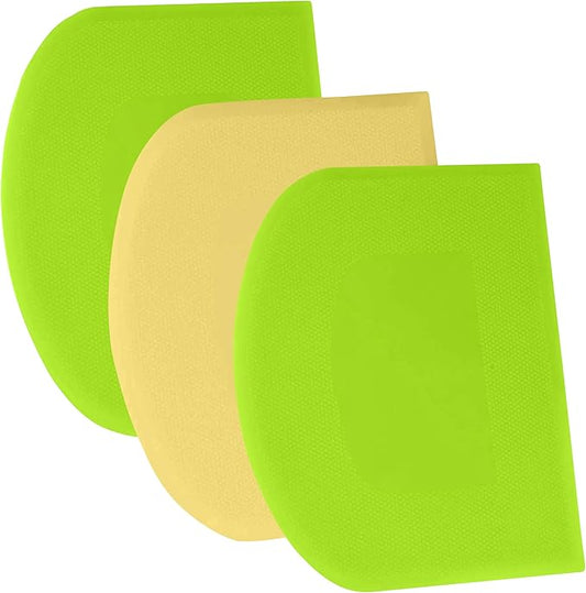 SURDOCA Dough Scraper Bench Scraper - 3P 8.3x5.5" Plastic Flexible Bowl Scraper, Sharp Edge & Angles Cake Scraper. Non-Slip Bakeware Decorating Tools Sculpting & Modeling Tools - Green+Yellow+Green