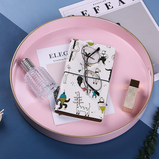 Zosenley Decorative Round Plastic Tray With Handles, Modern Vanity Serving Tray for Ottoman, Coffee Table, Kitchen and Bathroom - Size 13' Pink