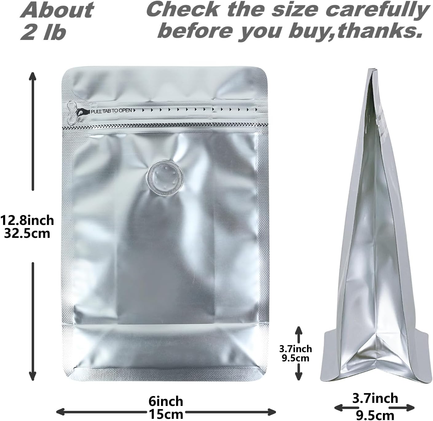 150 Pack High Barrier Stand-Up Coffee Bean Bags with Vented Valve, Matte Metallic, Heat-Sealable and Resealable Solid Color Pouches for Food Storage (6 * 12.8 inch,2 lb,32 oz,Silver)