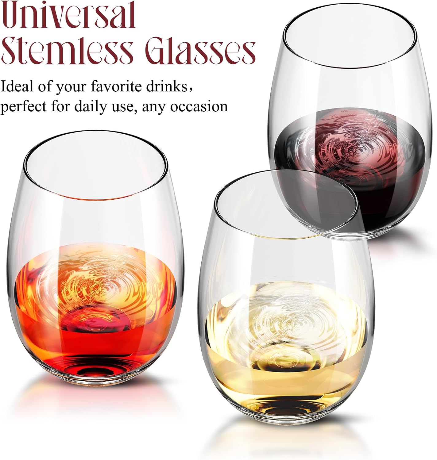 CHENGO Stemless Wine Glasses Set of 4 for Daily Use, 18oz Premium Stemless Red or White Wine Crystal Glass, No Stem Wine Glasses, Gifts for Wedding, Anniversary, Hosting, Birthday
