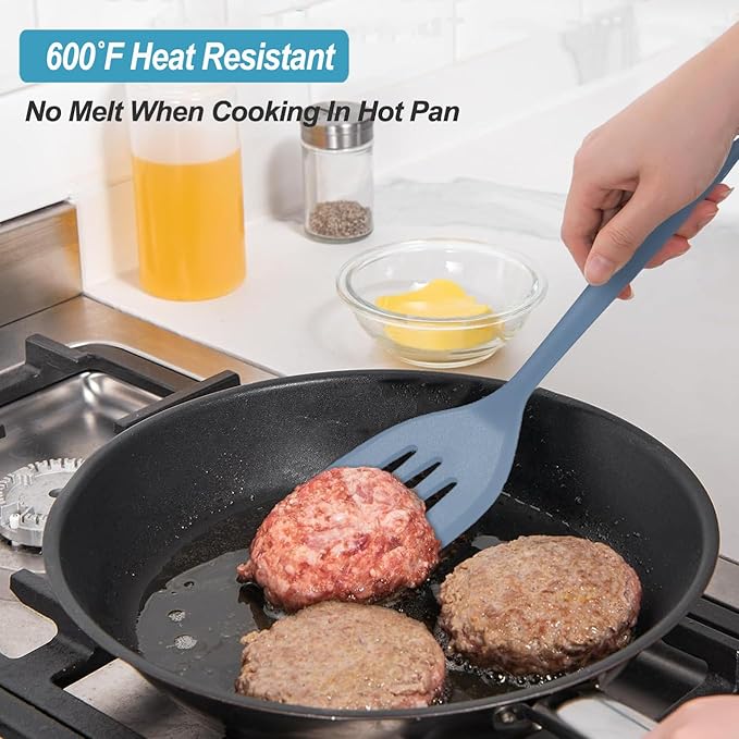 Silicone Spatula Turner Set, High Heat Resistant Spatulas with Seamless One Piece Design, Nonstick Rubber Flippers Utensils for Baking & Cooking,BPA-Free, Starry Blue,11IN