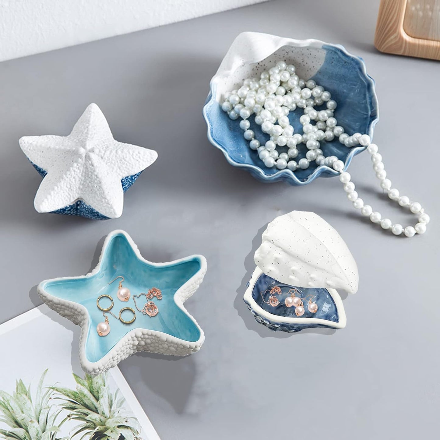 Shell Ring Holder for Jewelry, Ceramic Jewelry Dish, Trinket Tray Candy Dishes, Jewelry Tray Jewelry Plate Small Key Bowl for Entryway Table Birthday Home Party Decor (K STYLE)