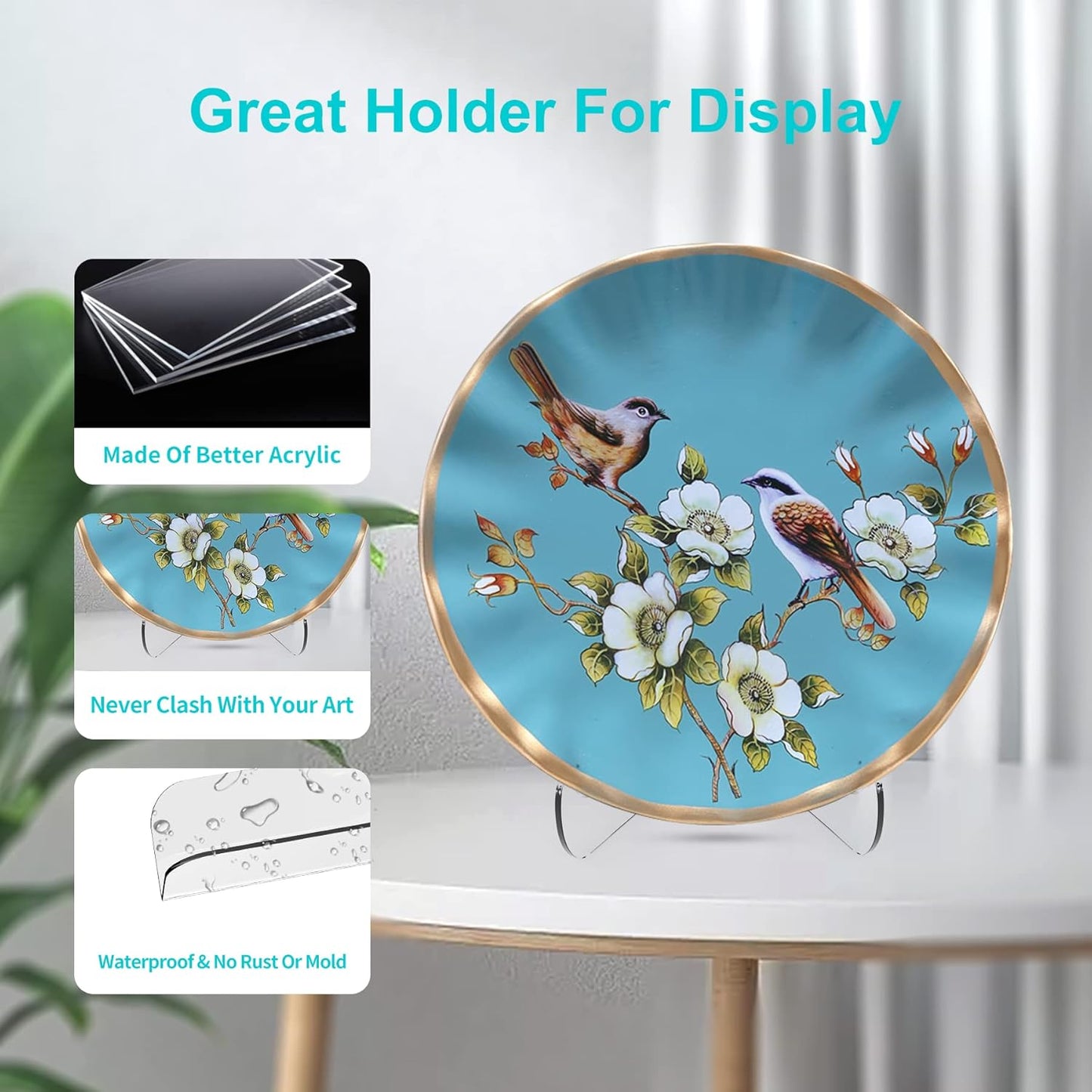 Boloyo 60-Degree Angle Acrylic Plate Display Stand , 4.5 Inch 5PC Clear Acrylic Display Holder Easel Base for Home Office Kitchen School Art Display