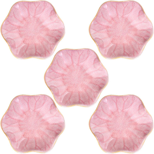 VanEnjoy Pink Flower Plates Ceramic Floral Dishes Small Dipping Sauce Cups Soy Sauce Dish Prep Bowls - Set of 5