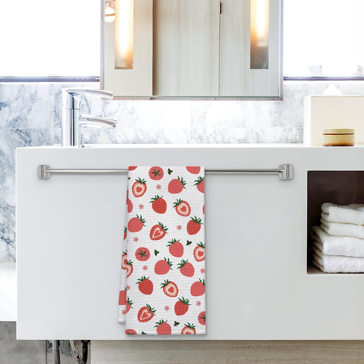 Strawberry Decor Kitchen Towel, Strawberry Hand Towel Dish Towel for Kitchen Bathroom Decor, Fruit Lover Gifts, 16x24 Inches