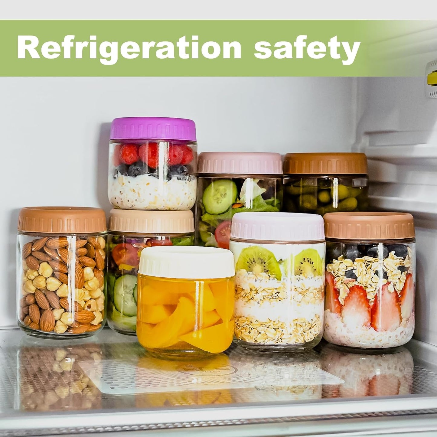 Overnight Oats Containers with Lids, 24oz Glass Jars with Lids 8 pcs, Pink, Wide Mouth Mason jars for Salad, Yogurt, Snacks, Meal Prep