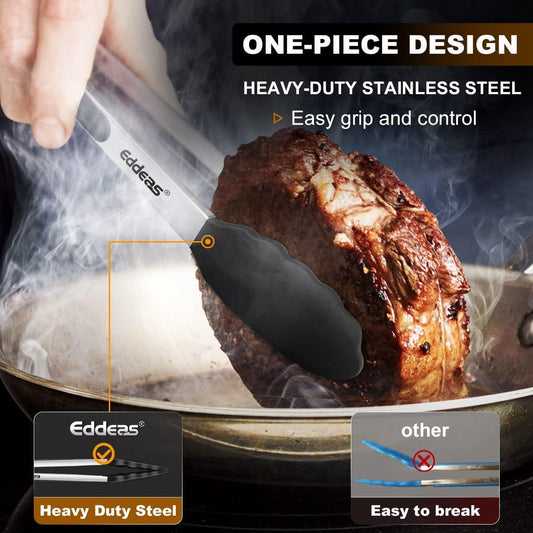 4 Pack Tongs For Cooking, Heat Resistant 600 Degrees 9",12" Stainless Steel Locking Metal Tong & 9",12" Kitchen Tongs with Silicone Tips, Non-Slip Food Silicone Tong, Heavy Duty, Non-Stick