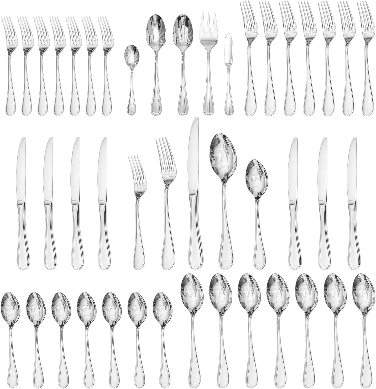 KINGSTONE 45 Piece Silverware Set for 8 with Serving Utensils, 18/10 Stainless Steel Flatware Set, Modern Design Cutlery Set for Home/Hotel/Wedding,Mirror Polished and Dishwasher Safe