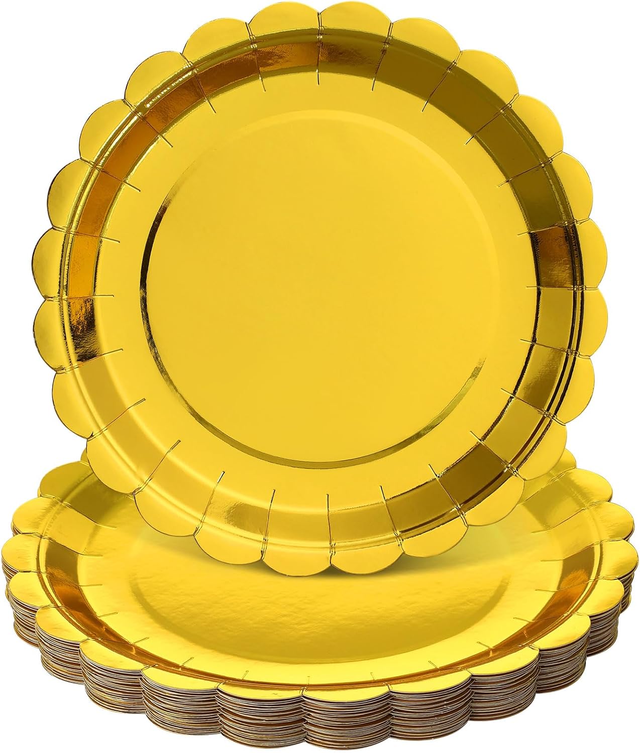 30 Pcs Gold Plates Disposable 9 Inch Scalloped Gold Paper Plates Dessert Cake Plate Cute Party Plate for Wedding, Birthday, Holiday