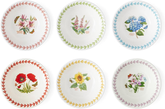 Portmerion Botanic Garden Meadow - 5" Round Mini Stacking Bowl (Set of 6) | Assorted Florals with Colorful Laurel Leaf Border| Earthenware | Microwave & Dishwasher Safe | Home & Restaurant Use