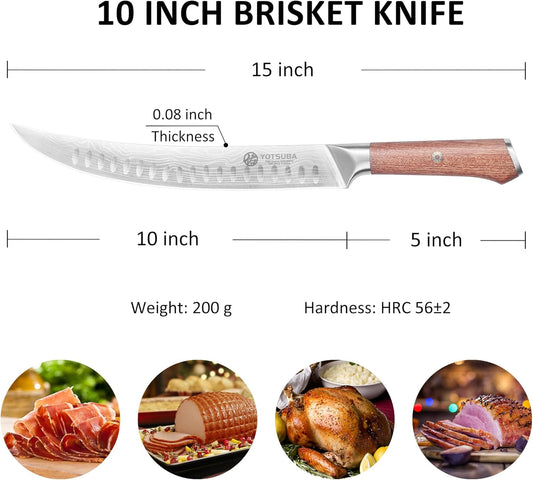 YOTSUBA Butcher Knife, 10 Inch Breaking Knife, Razor Sharp High Carbon Steel Curved Carving Knives for Meat Cutting with Ergonomic Handle, Slicing Brisket Knives for kitchen with Gift Box