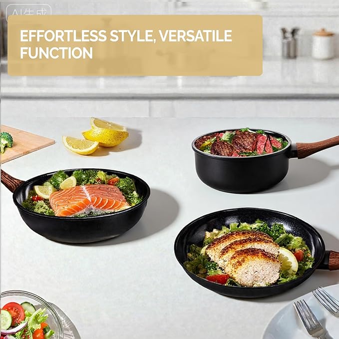 Bonnlo 17 PCS Non-Stick Cookware Set, Aluminum Pots and Pans Set, Induction RV Kitchen Cook Set, Microwave Safe, PFAS PFOA & PFOS Free, Black, for Gift, Home, House Warming