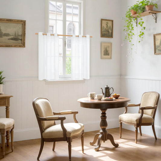 YoungsTex White Linen Curtains 48 Inch Length for Kitchen Window, Short Light Filtering Drapes with Bronze Grommet Privacy for Bedroom Bathroom Window, 34 x 48 Inch, 2 Panels