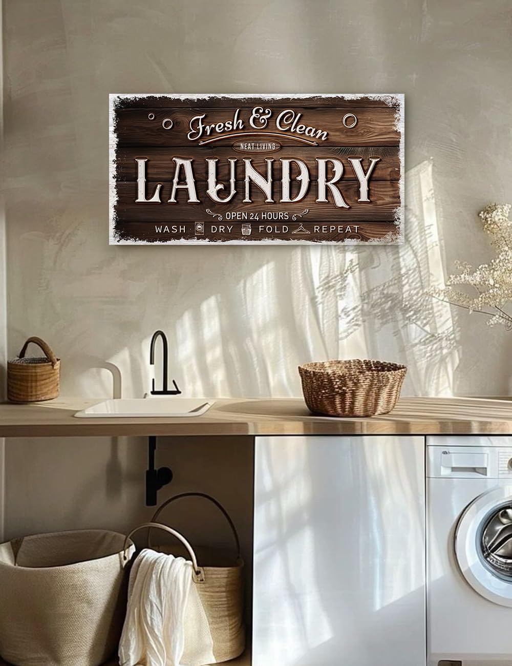 IPIC - Laundry Room Decor, Rustic Canvas Wall Art Print on Acid-Free Cotton Canvas for Family Laundry Room, Rustic Farmhouse Style Wall Decor for Home, Made in USA