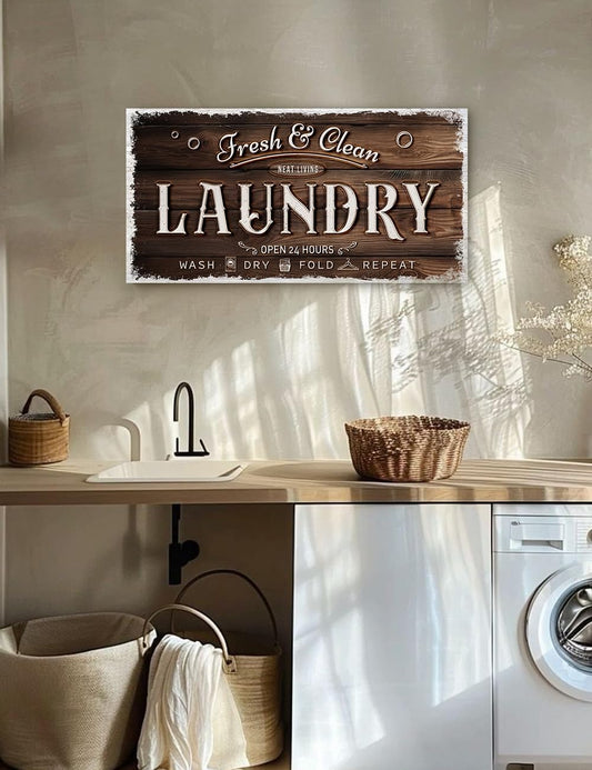 IPIC - Laundry Room Decor, Rustic Canvas Wall Art Print on Acid-Free Cotton Canvas for Family Laundry Room, Rustic Farmhouse Style Wall Decor for Home, Made in USA