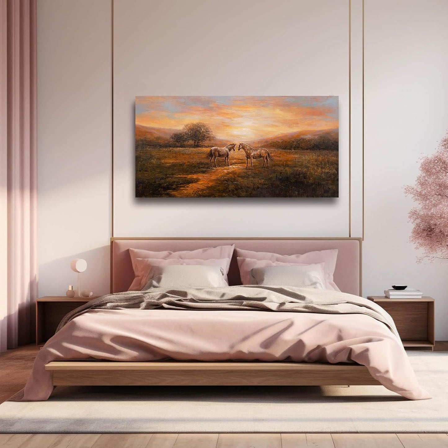 CHUDANHAO Large Wall Art Canvas Pictures Bedroom Wall Art Decor Horse Artwork Rustic Orange Decorations Nature Wall Decor for Living Room 24"x48"