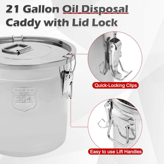 304 Stainless Steel Cooking Oil Storage Can 21 Gal Commercial Oil Container with Filter & Lid Metal Bucket Food Storage Containers Airtight for Rice Flour Grain Dog Food Coffee Bean, Silver
