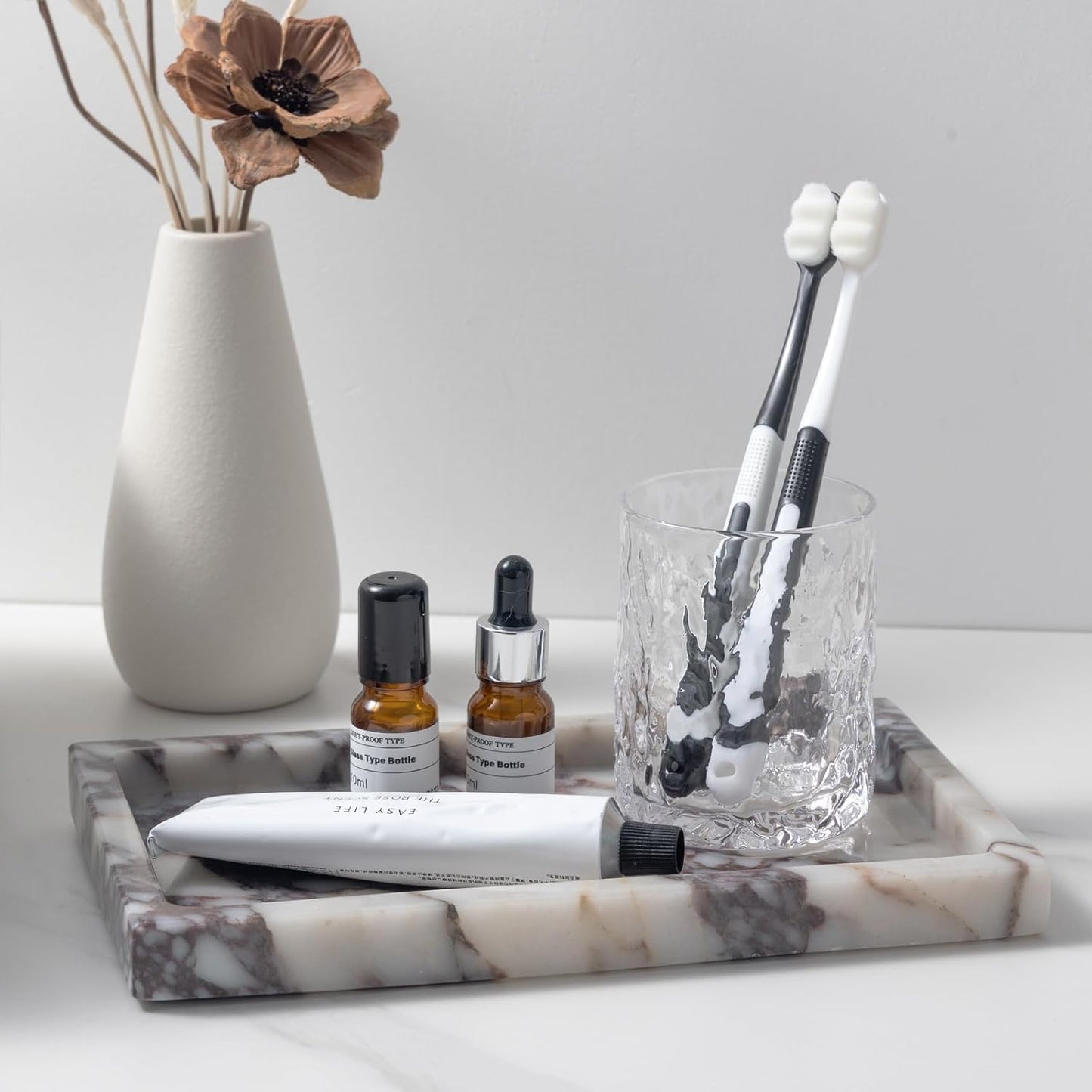 Natural Calacatta Viola Marble Tray 10"x6" Rectangular - Non-Resin Bathroom Vanity Organizer & Office Desk Tray | Waterproof Stone Serving Platter for Jewelry/Perfume (Purple Portoro)