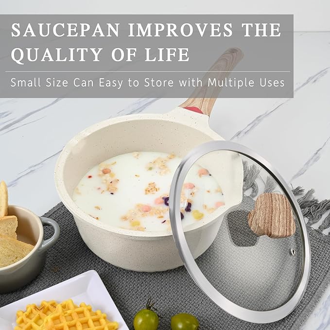 VINCHEF Sauce Pan Set with Lid 10PCS, 3 White Non Stick Cooking Pots Induction pot sets, Saucepan Set with Silicone Tools and Pot Protectors, PFAS and PFOA Free (2QT+3QT+4QT)