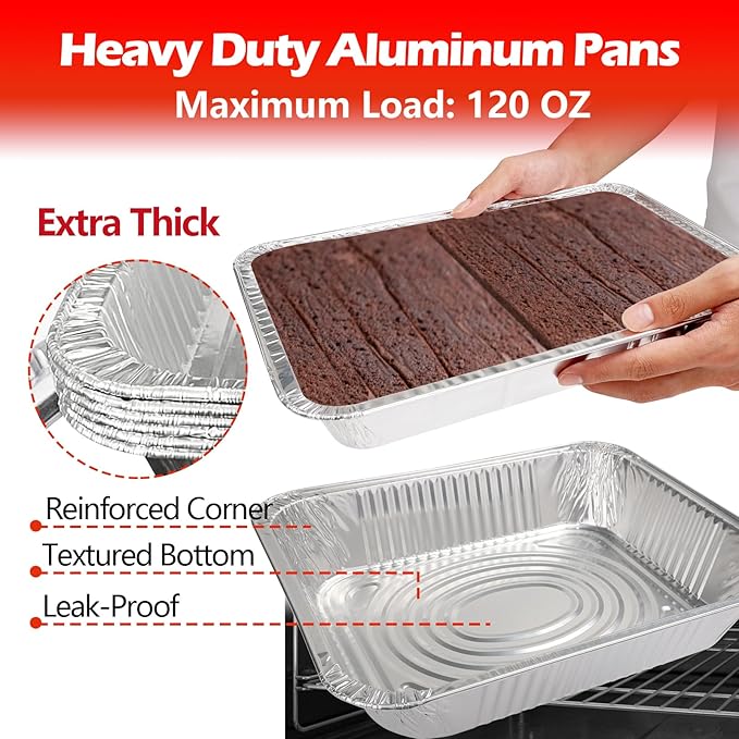 9x13 Aluminum Foil Pans, 30 Pack Disposable Trays Half Size Heavy Duty Tin Pans Deep Food Containers For Cooking, Meal Prep, Baking, Roasting, Chafing, Heating or Steam Table