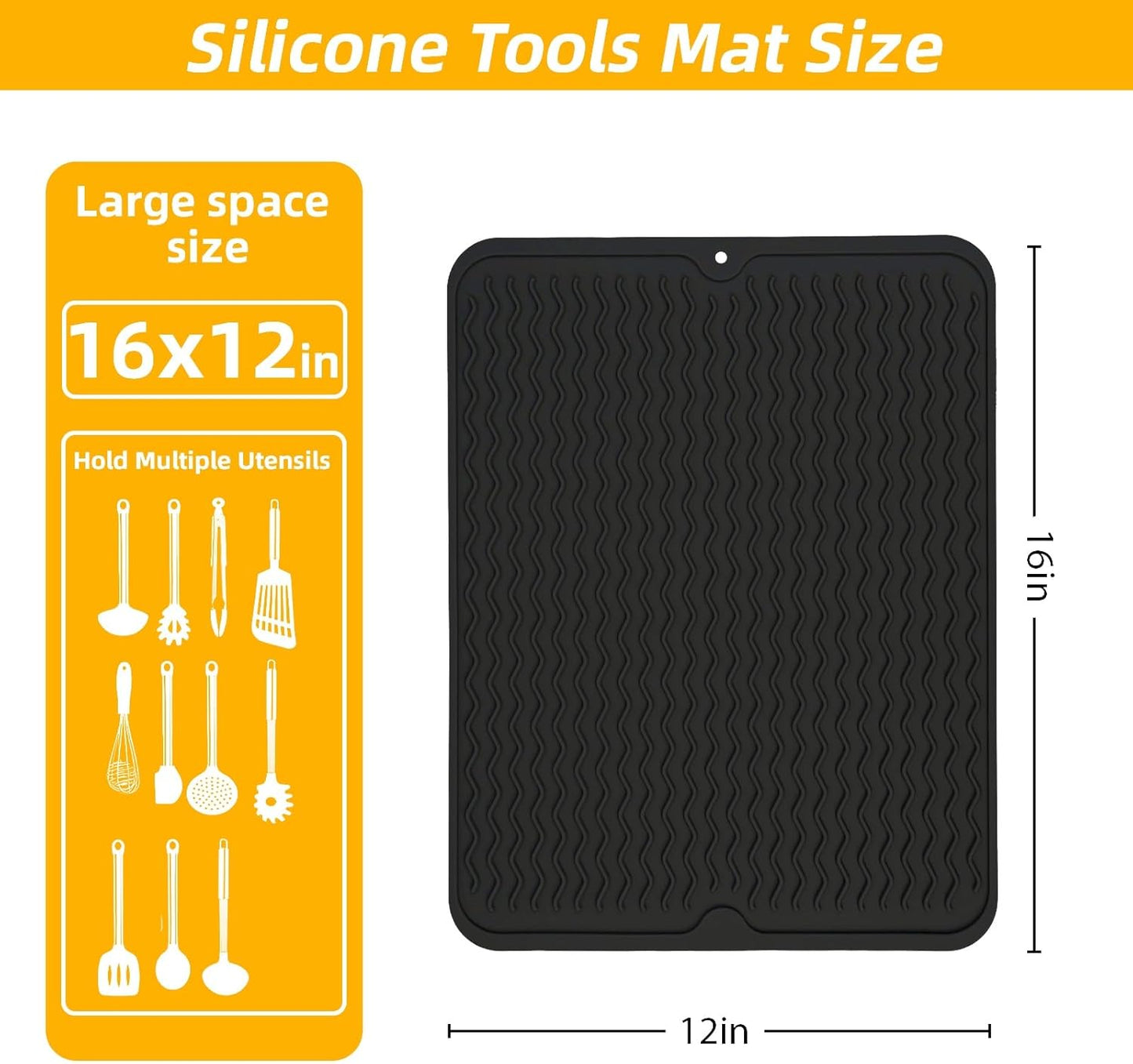 Blackstone Griddle Accessories Silicone Grill Side Shelf Tool Mat, Outdoor BBQ Spatula Mat, with Drip Pad Kitchen Countertop Heat Resistant Mat (Black)