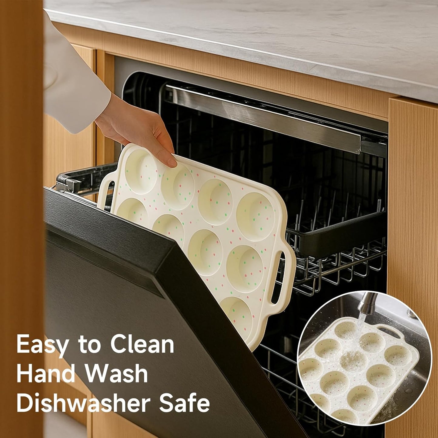 Silicone Muffin Pan for Baking with Metal Frame, Nonstick, 12 Cups Silicone Cupcake Pan, Muffin Tray, Muffin Molds for Baking Muffins, Cupcakes, Egg Bites (Cream, 1Pcs)