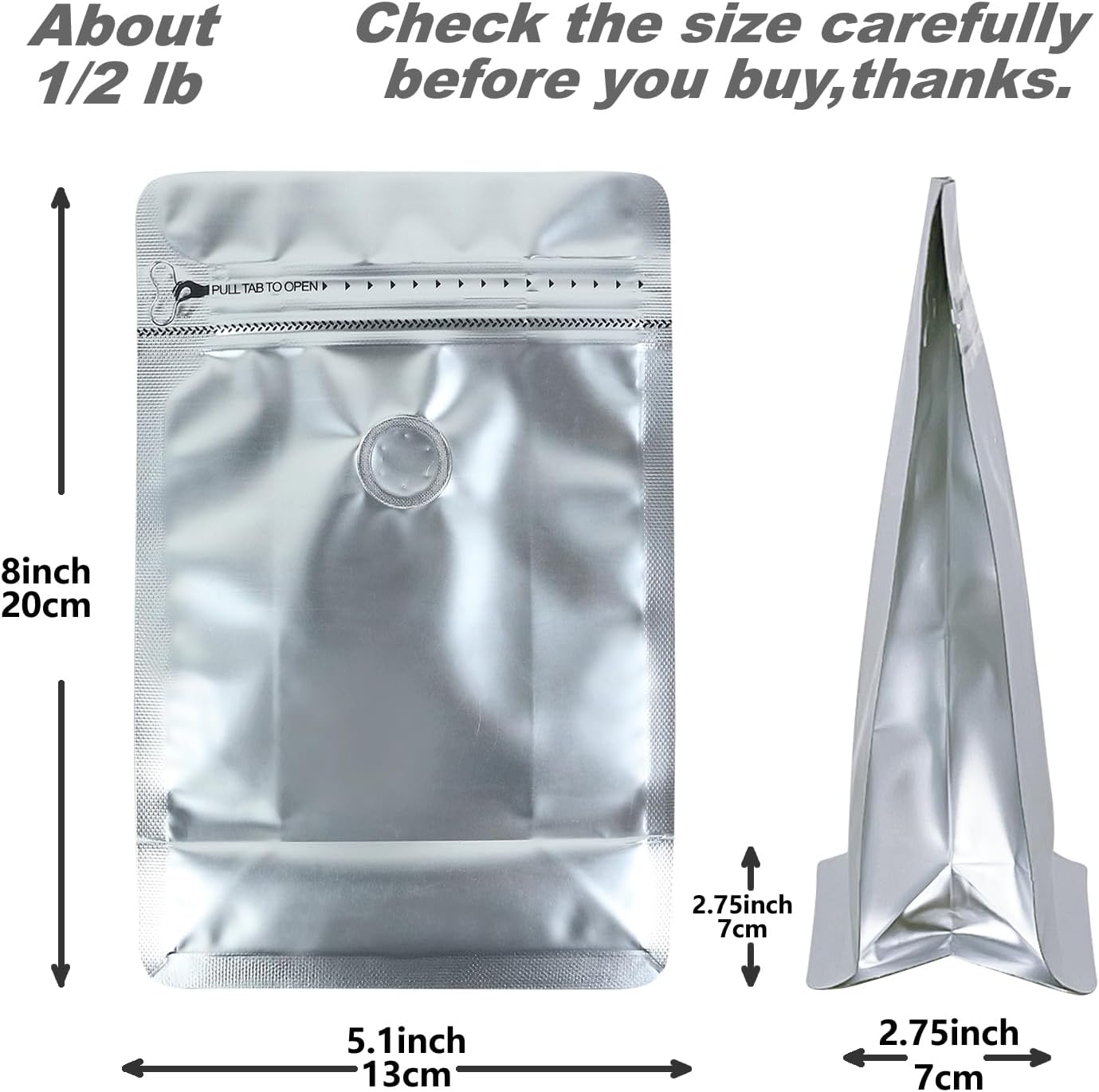 110 Pack High Barrier Stand-Up Coffee Bean Bags with Vented Valve, Matte Metallic, Heat-Sealable and Resealable Solid Color Pouches for Food Storage (5.1 * 8 inch,1/2 lb,8 oz,Silver)
