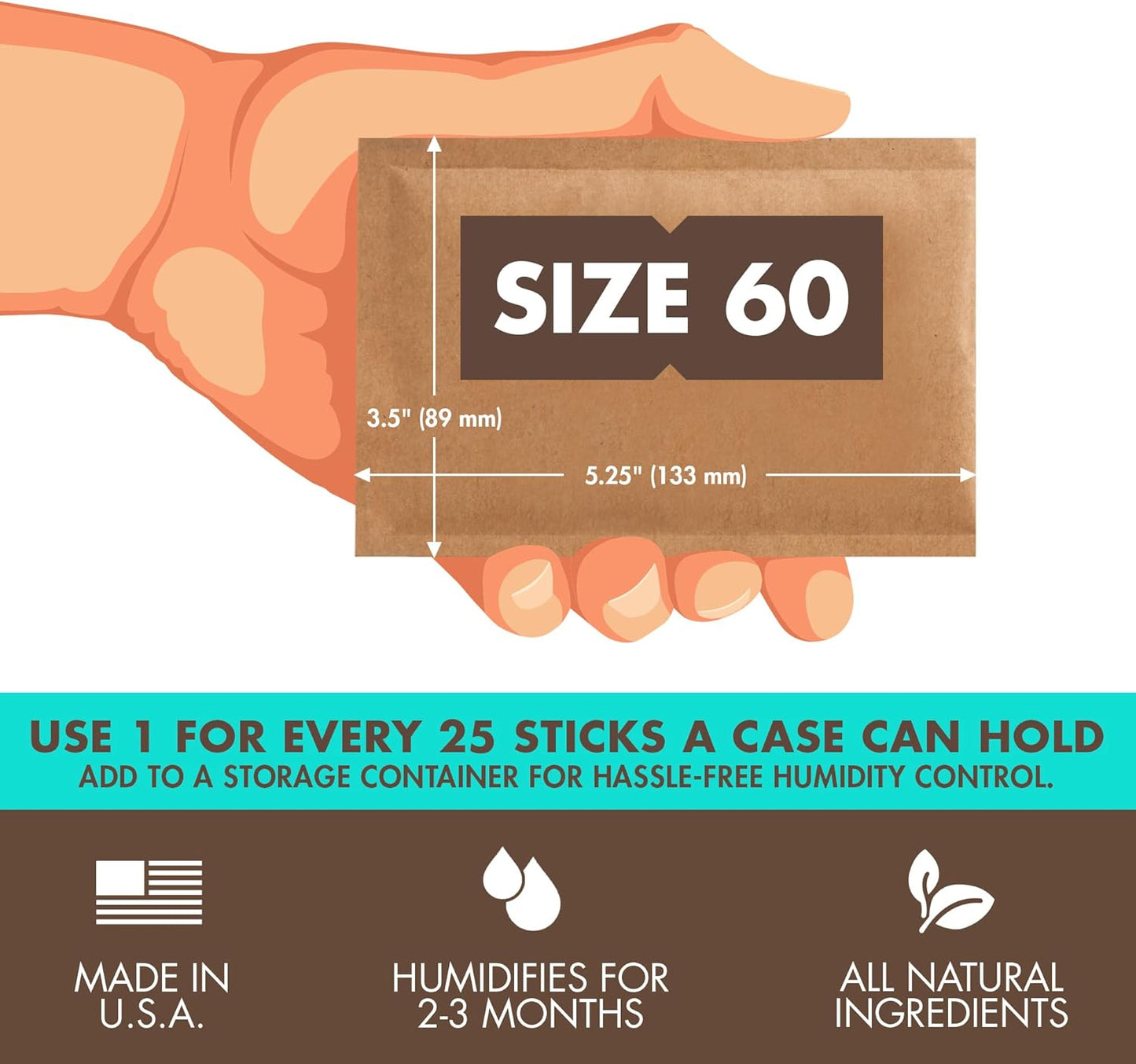 Boveda 69% Two-Way Humidity Control Pack for Storing Up to 25 Items – Size 60 – Single – Plastic & Wood Humidifier Boxes & Zip Lock Bags – Moisture Absorber – Humidifier Pack – Individually Wrapped