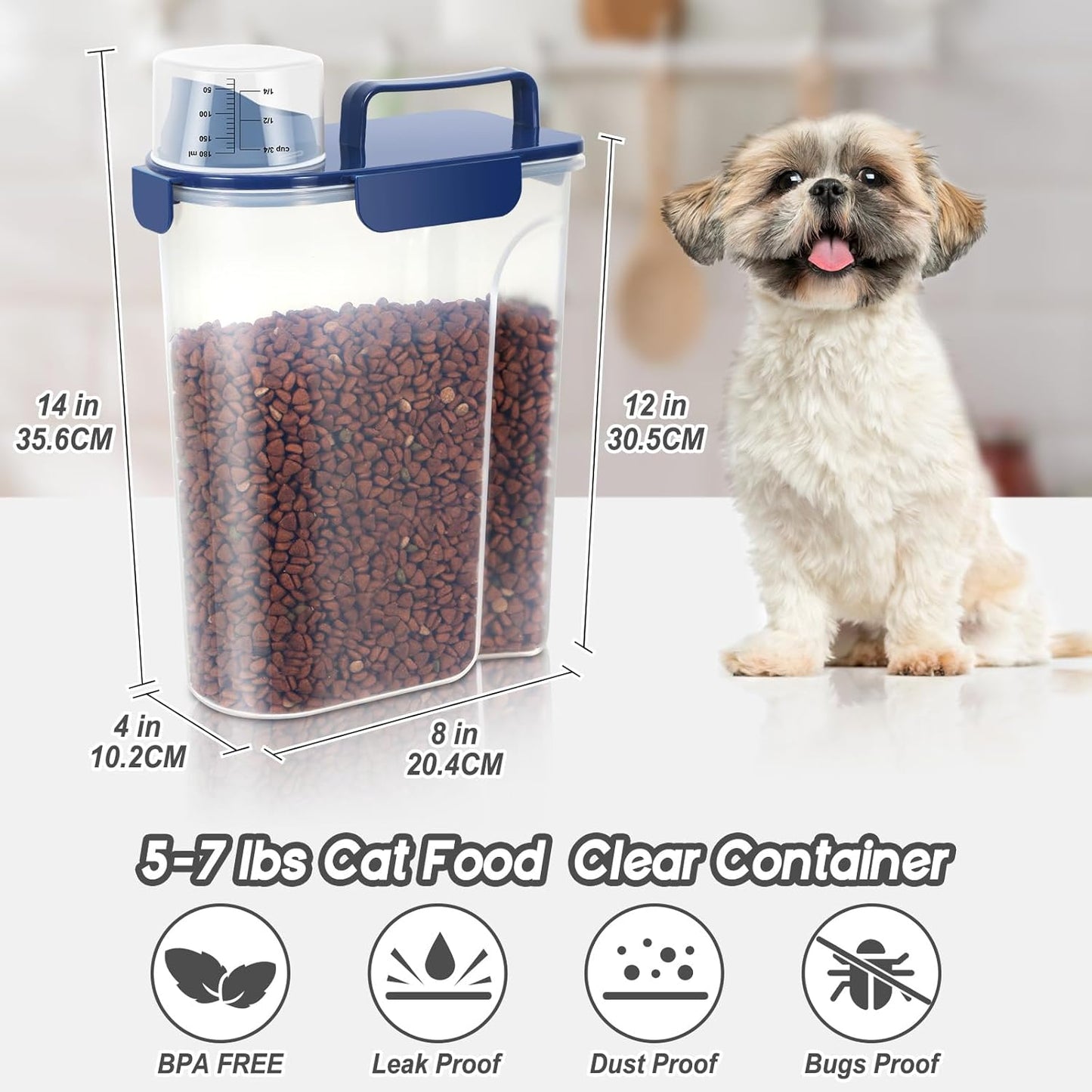 5Lbs Airtight Dog Food Container,Cat Storage Bin, Pet Dispenser BPA-FreeTranslucent Body Upgraded large nozzle for Small Animal Kibble, Bird Bird Seed, Oatmeal, Rice, Flour, Brown Sugart-Royal Blue