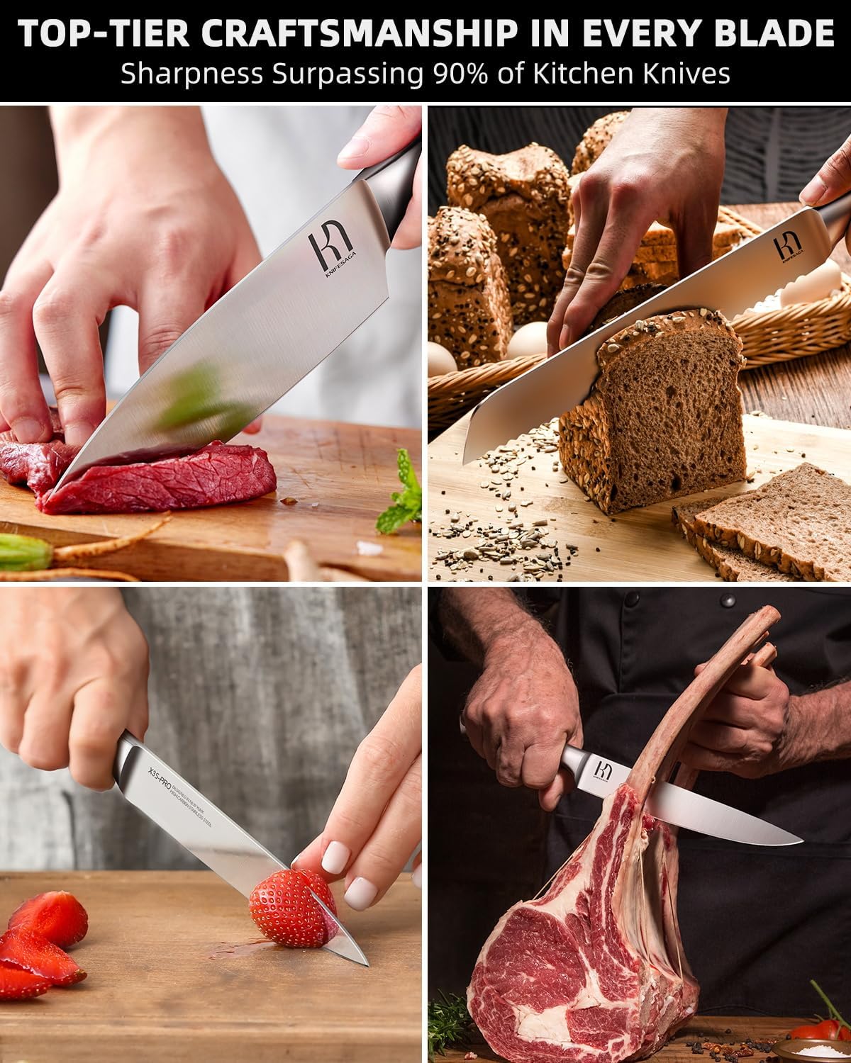 Kitchen Knife Block Set, Enduring Sharpness Premium Knife Set with Block, 14 Pcs Japanese High Carbon Stainless Steel Knives Set for Kitchen, Chef Knife Set with Block and Built in Sharpener