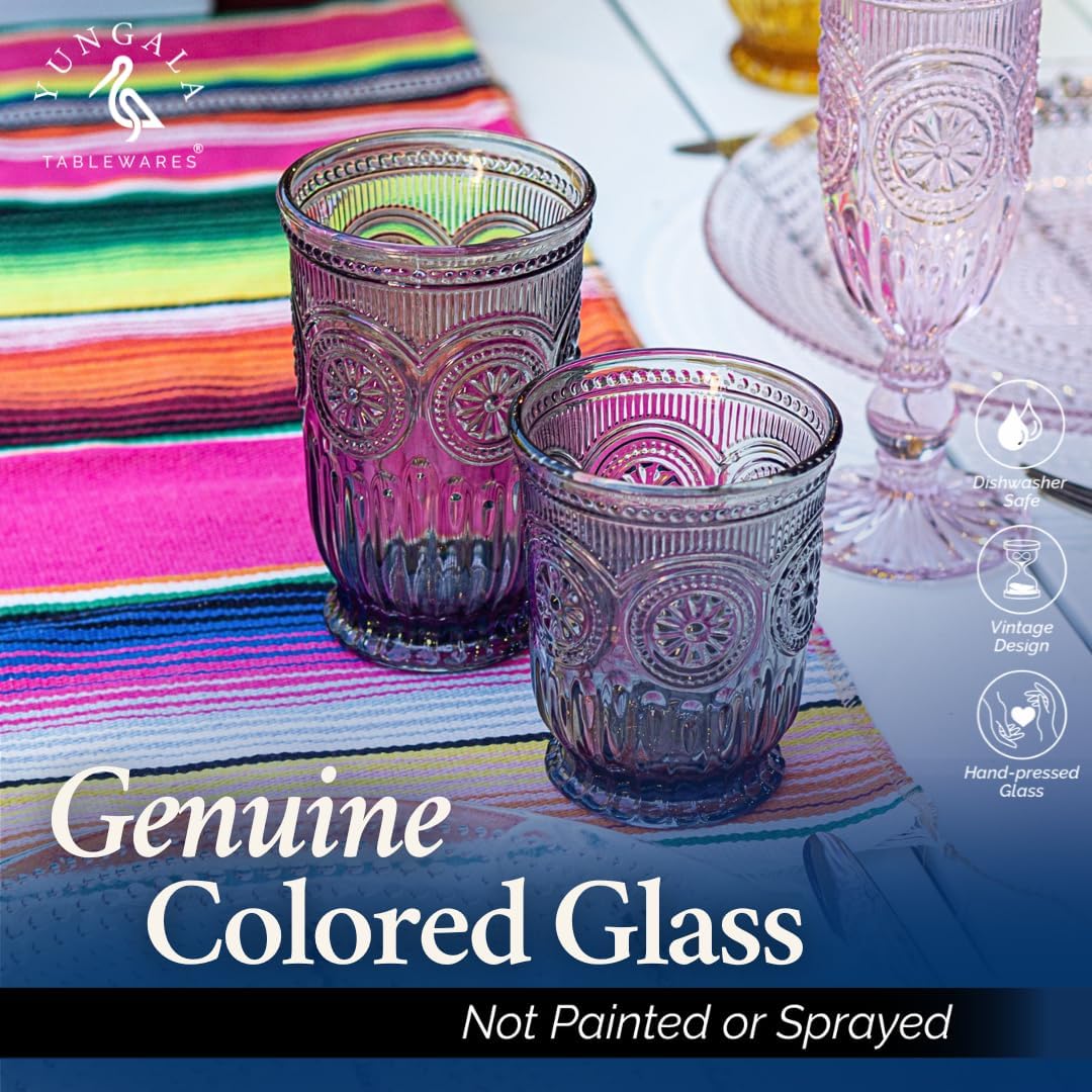 Yungala Black Glassware set of 6 smoke drinking glasses, textured colored vintage glass highball glasses, hobnail inspired dishwasher friendly smoke water glasses or cocktail drinkware