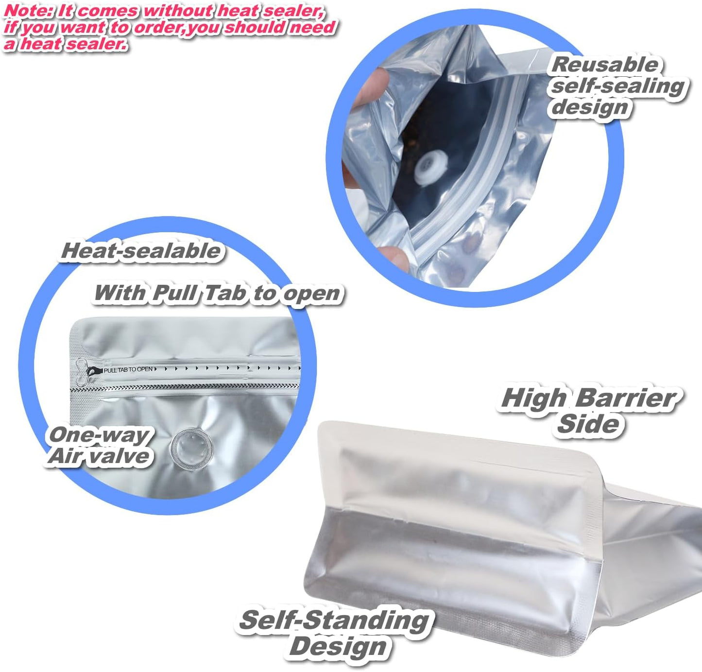 110 Pack High Barrier Stand-Up Coffee Bean Bags with Vented Valve, Matte Metallic, Heat-Sealable and Resealable Solid Color Pouches for Food Storage (5.1 * 8 inch,1/2 lb,8 oz,Silver)