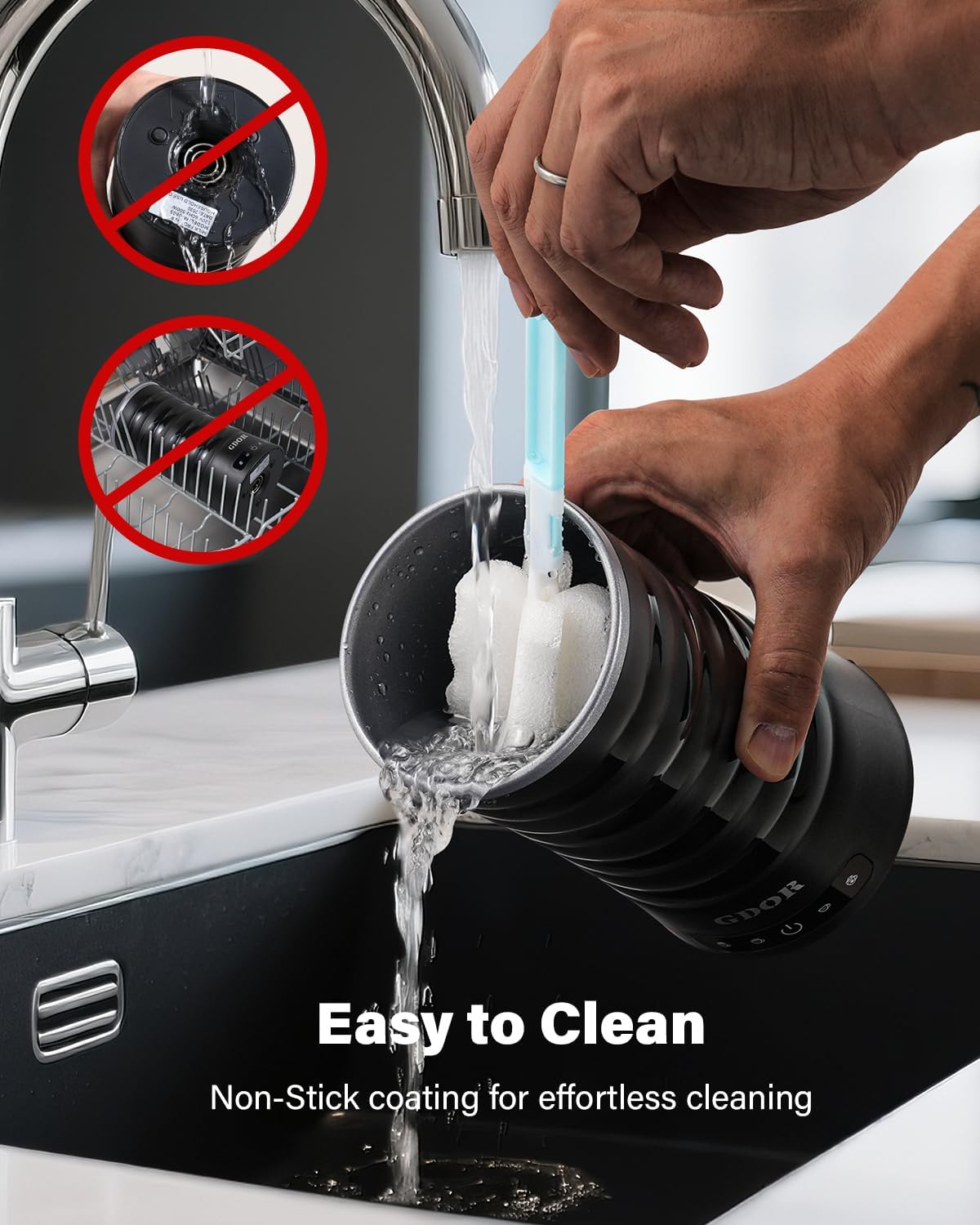 GDOR Milk Frother and Steamer, 4 in 1 Milk Steamer, 10oz Large Capacity, Cold Foam Maker, Hot Chocolate Maker, Frother for Coffee, Latte, Macchiato, Cappuccino, Black