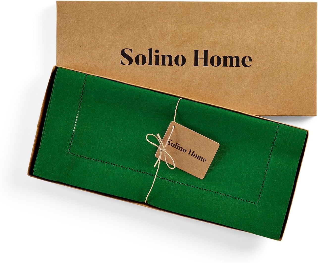 Solino Home Linen Garden Green Table Runner 132 Inches Long - 100% Pure Linen Extra Long Table Runner 14 x 132 Inch for Christmas - Classic Hemstitch