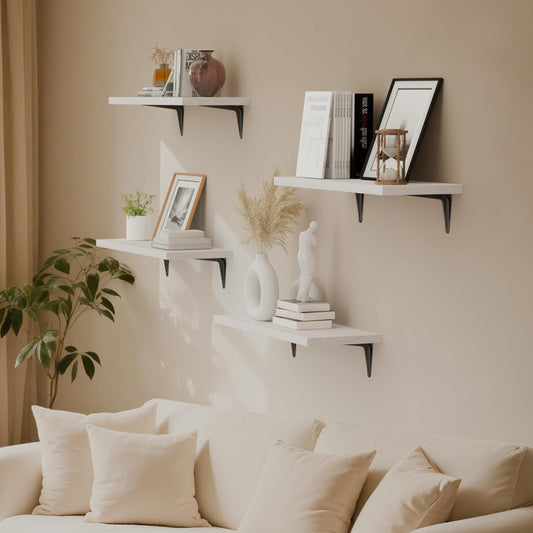 SKYSEN Floating Shelves for Wall Set of 6, 15.7in Wood Wall Shelf for Decor, Bathroom, Bedroom, Storage, Book,Kitchen, Living Room - White(fs-40-w)