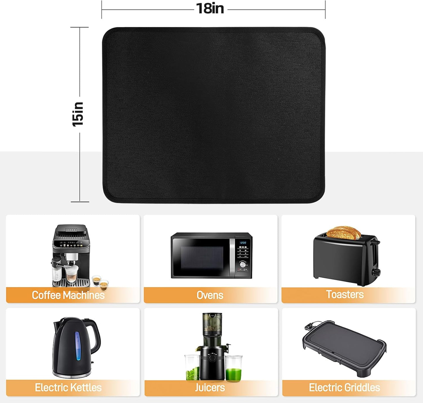 Heat Resistant Mats for Countertop - Fireproof 15x18 in Heat Resistant Mats for Air Fryer - Hot Pad Air Fryer Mat Compatible with Ninja,COSORI,Cuisinart for Coffee Maker, Toaster, Oven 2PCS - Black