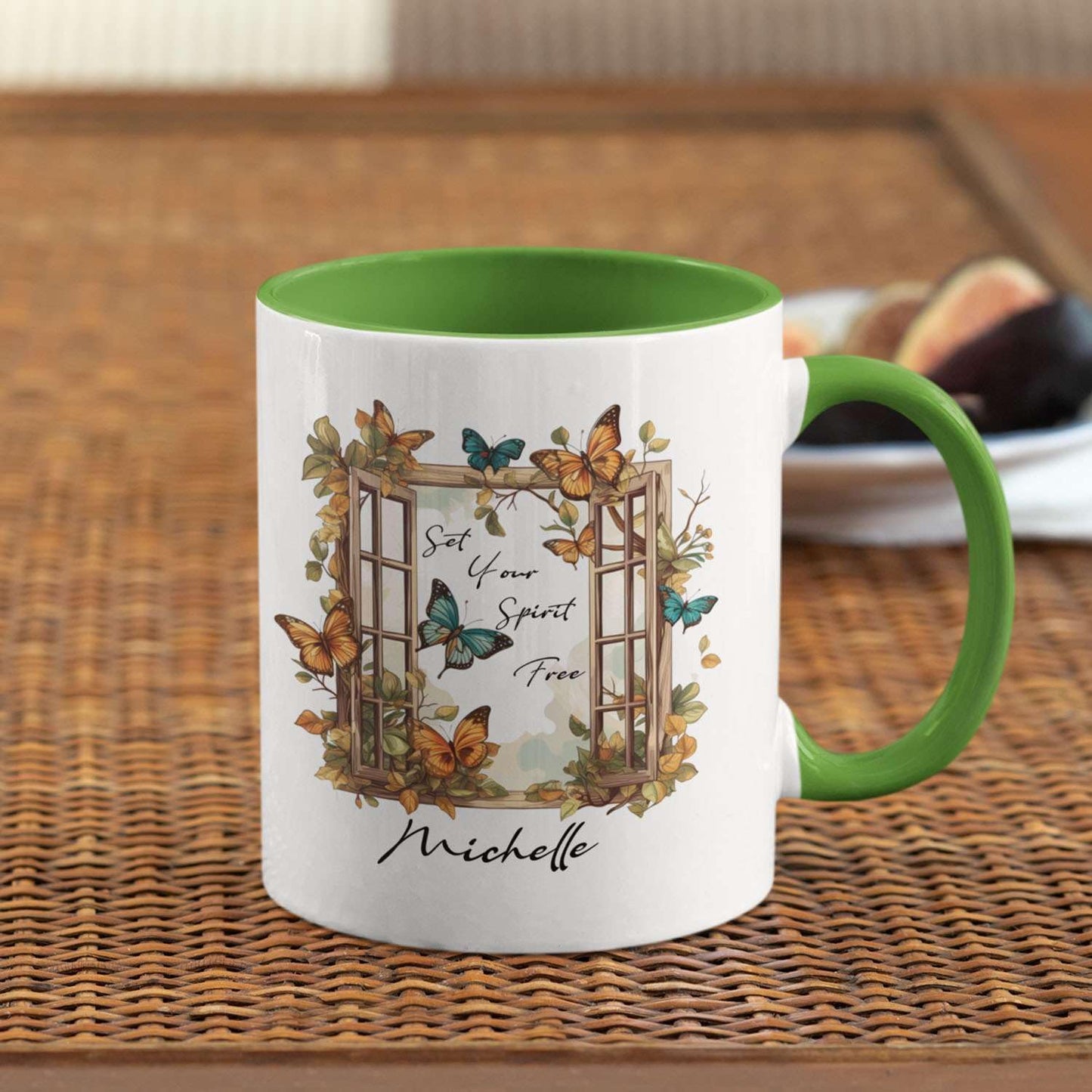 Customized Set Your Spirit Free Travel Mug, Personalized Name On Meaningful Butterfly Coffee Cup Presents For Kids, Custom Cute Animal Tea Cup For Friends Who Love Butterfly