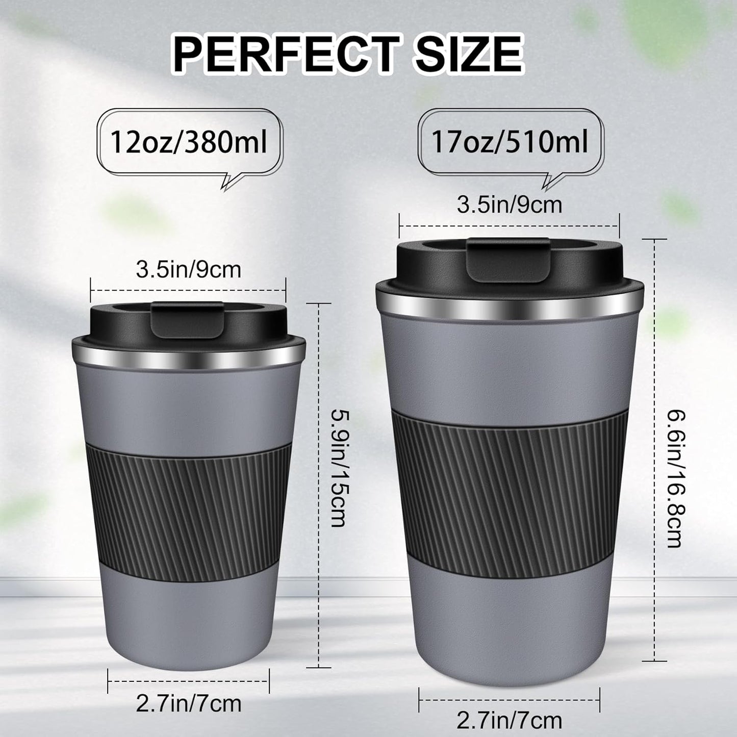 Coffee Travel Mug 12oz Insulated Coffee Mug with Lid Portable Spill-Proof Coffee Travel Mug No Handle Reusable Stainless Steel Mug Keeps Cold and Hot Suitable for Car, Daily, Travel and Gifts