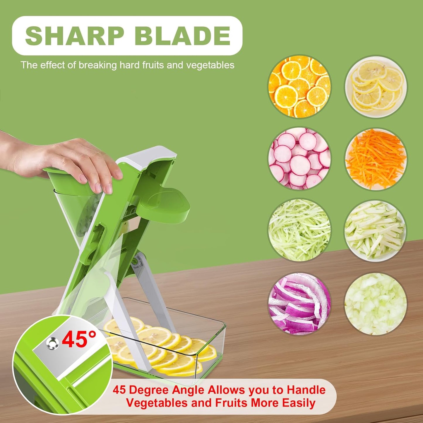 Mandoline Slicer for Kitchen-Cucumber Slicer & Chopper, Detachable and Easy to Clean Artifact (White Green)