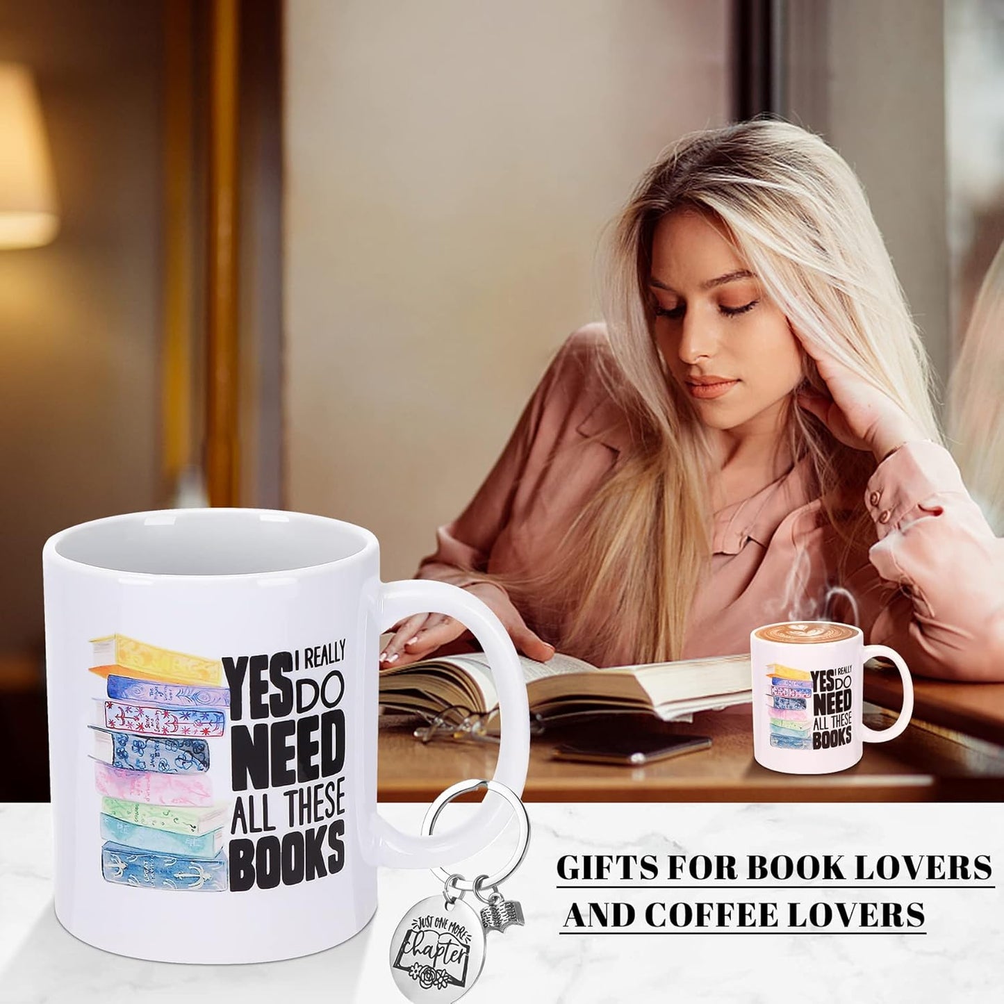 NOVWANG Book Lovers Mug Gifts, Bookish Gifts Librarian Mug Funny Coffee Mugs for Women Men Tea Cup Christmas Birthday Present for Book Lover Readers Writers with Key chain 11 oz