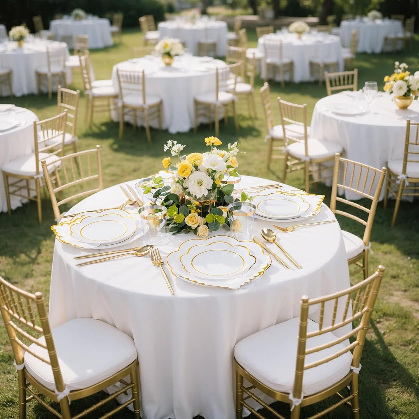 WONDERFUL 350PCS White Plastic Plates for Party Plates Disposable Heavy Duty Plastic Dinnerware Sets for 50 Guests - 100 Disposable Plate,150 Silverware,50 Cups,50 Wedding Napkins for Party Wedding