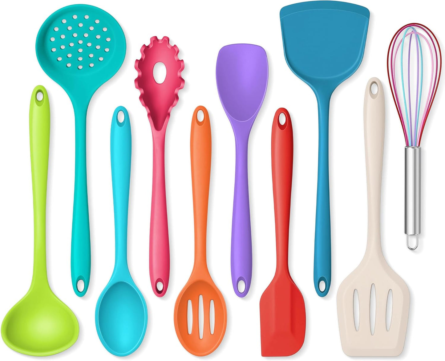 Onader Silicone Kitchen Utensils, Non Toxic Cooking Utensils Set for Nonstick Cookware, Kitchen Gadgets Tools Set of 10 - Colorful